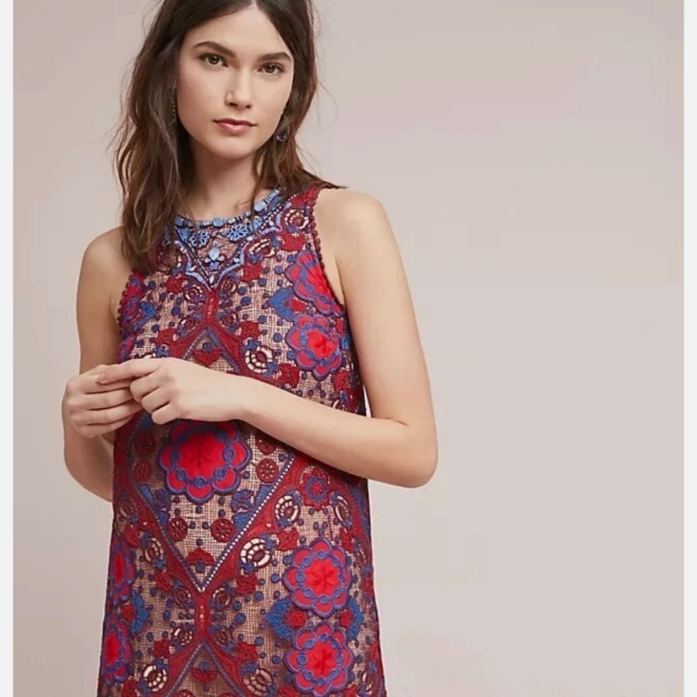 Maeve Red Dress with Blue Beaded Trim